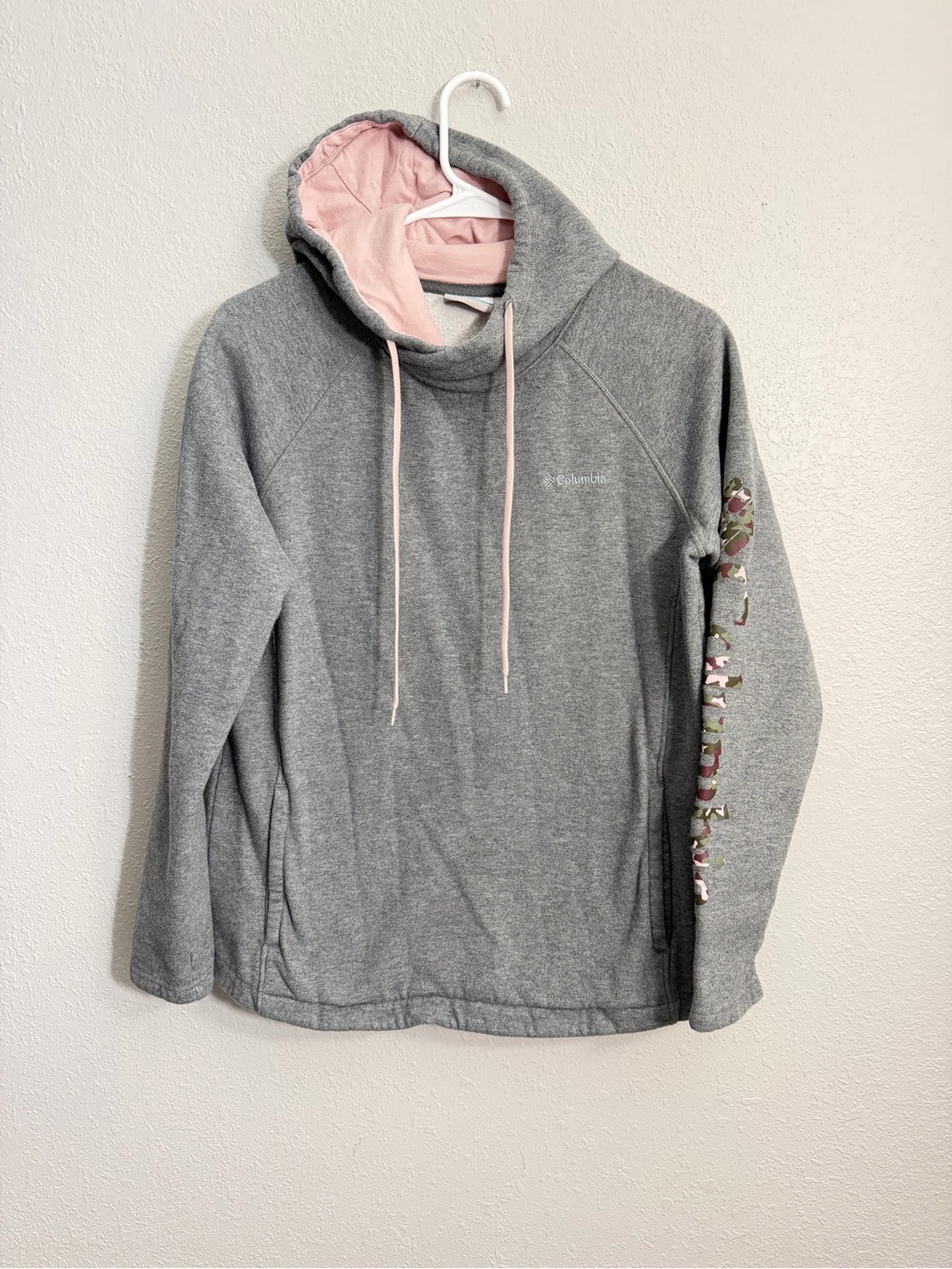 Columbia Gray Hoodie with Pink Hood Lining